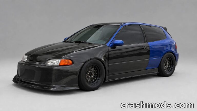 Honda Civic EG6 mod for BeamNG.drive featuring a sleek drag build with K20, K24, and 2JZ engine swaps.