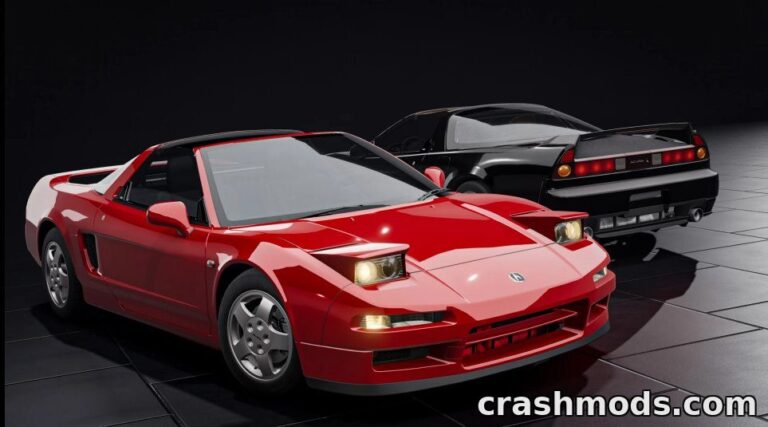 Two Honda NSX models in red and black showcase detailed customization options in BeamNG.drive.