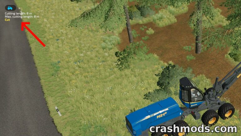 The HUD displays cutting length information for a logging vehicle in Farming Simulator 22, enhancing gameplay clarity.