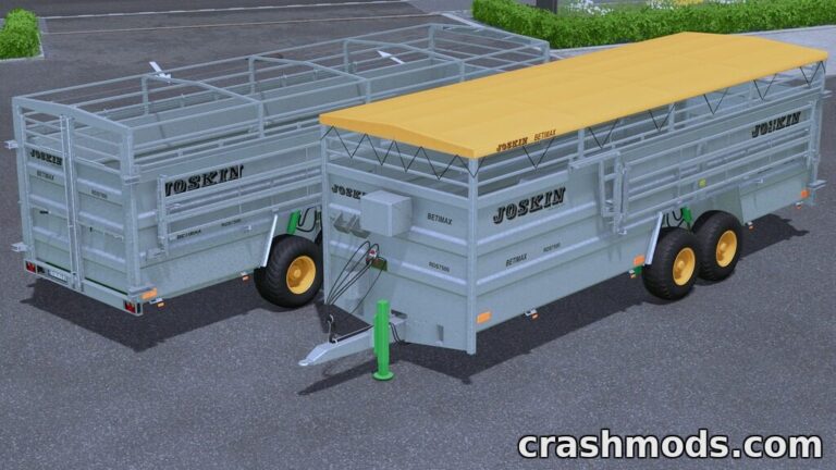 Detailed view of the Joskin Betimax RDS 7500 livestock trailer in Farming Simulator 22, showcasing its design and features.