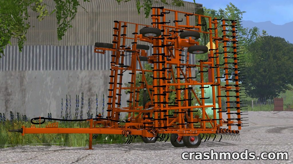 Laumetris KLL-10T cultivator showcased in a Farming Simulator 15 environment, ready for pre-sowing tasks.