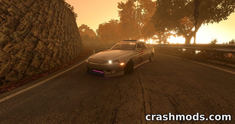 A Lexus SC300 drifts around a winding road, showcasing its sleek design and vibrant lighting in BeamNG.drive.