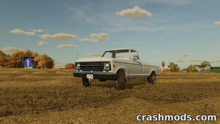 A white pickup truck with 200 HP stands in a field, showcasing the "Lizard Pickup Rodeo" mod for Farming Simulator 22.