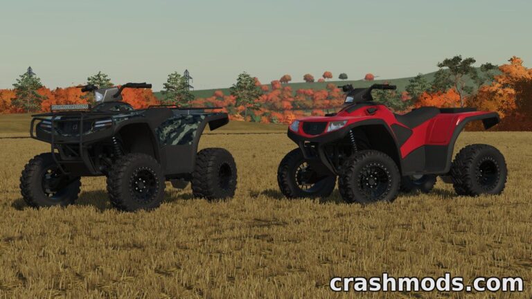 Two all-terrain vehicles, one camouflaged and one red, parked in a golden field, ready for a soil sampling adventure.