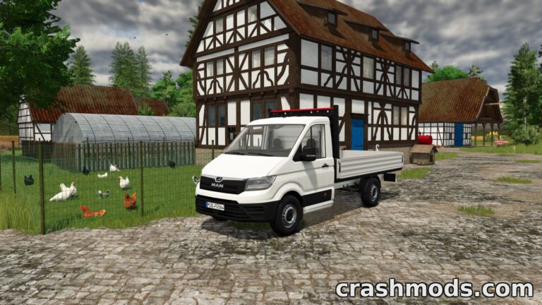 MAN TGE Flatbed – 177 hp Transporter with Loadable Bed Farming Simulator 25 mod screenshot
