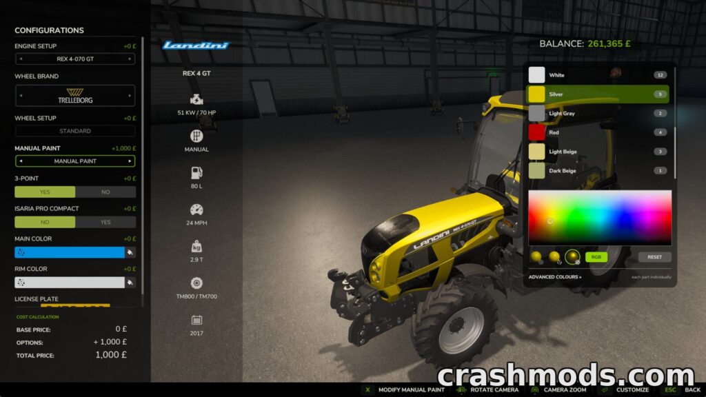 Manual Paint – Per-Material Vehicle Repaint Tool Farming Simulator 25 mod screenshot