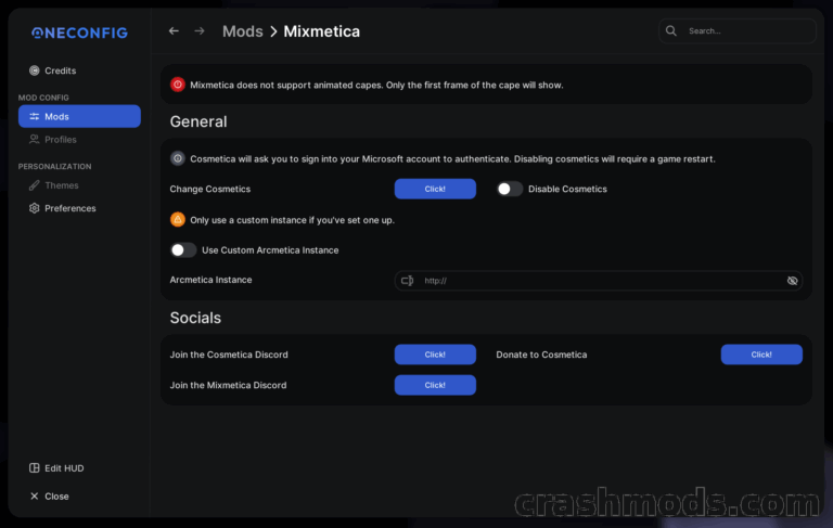 Mixmetica – Arcmetica Cosmetics Support Built Into OptiFine Minecraft mod screenshot