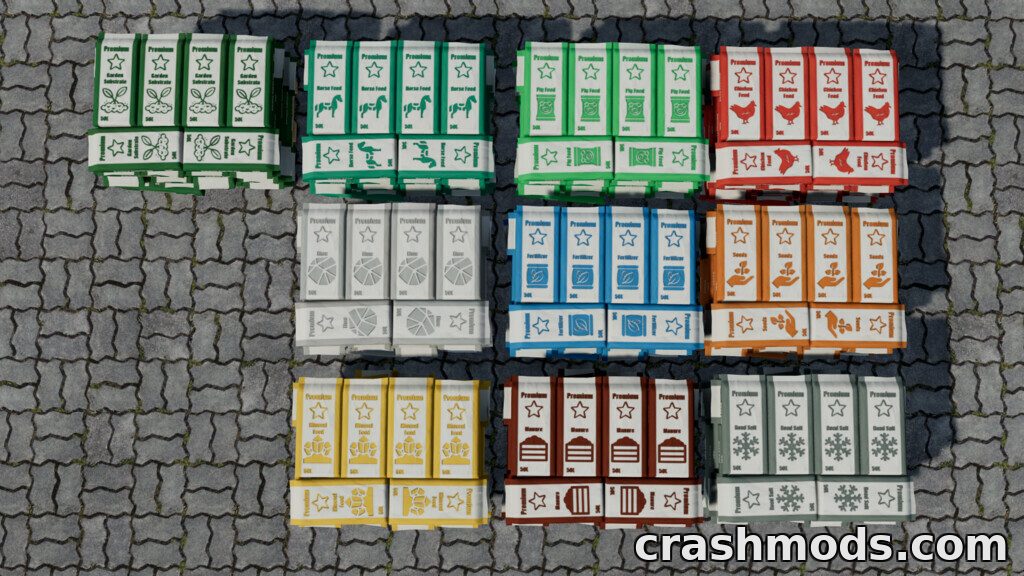 Package Of Premium Pallets And Bags – Seed, Fertilizer, Lime and Feed Supplies Farming Simulator 22 mod screenshot