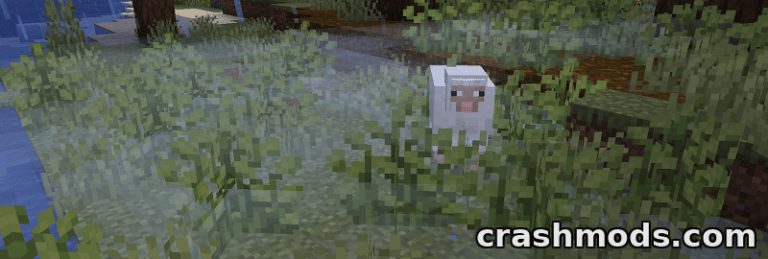 A sheep stands amidst lush grass, enhanced by the "Particle Rain" mod, showcasing vibrant weather effects in Minecraft.