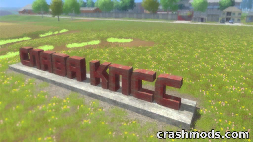 A large red sign reading "Слава КПСС" stands prominently in a lush green field, showcasing the mod's Soviet theme.
