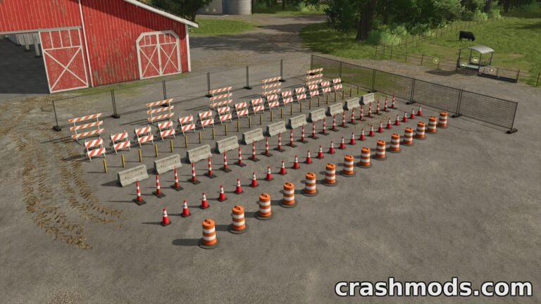 Placeable Construction Signs – Barrier and Cone Set Farming Simulator 25 mod screenshot