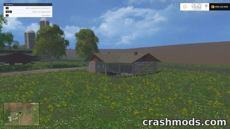 A decorative villa sits amidst a vibrant field of flowers, enhancing the farm's aesthetic in Farming Simulator 15.
