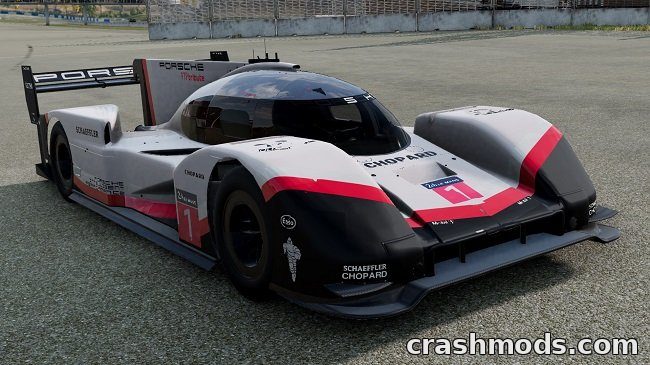 Porsche 919 Hybrid EVO 2018 in BeamNG.drive, showcasing sleek design and powerful 1632 hp performance on track.