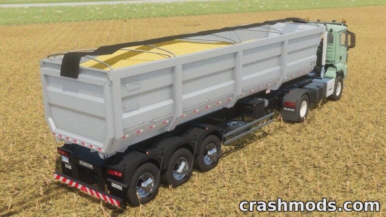 Detailed view of the Randon Dumper mod for Farming Simulator 22, showcasing its large tipper filled with grain.