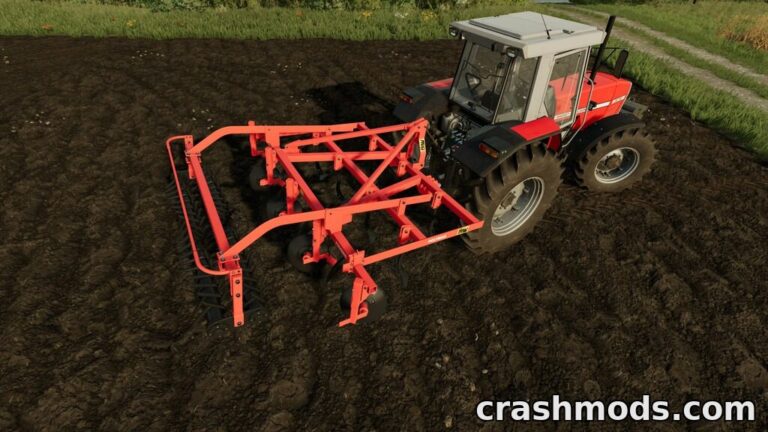 The Rau Polymag 300 cultivator is attached to a tractor, ready to till freshly plowed soil in Farming Simulator 22.