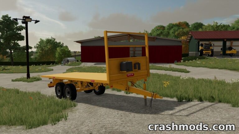 The Rigual PLT-600 trailer features a bright yellow design, ready for use in Farming Simulator 22's farming landscape.