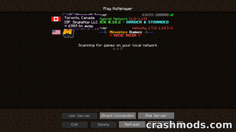 Server Country Flags – Country Flags and Distances in the Server List Minecraft mod screenshot