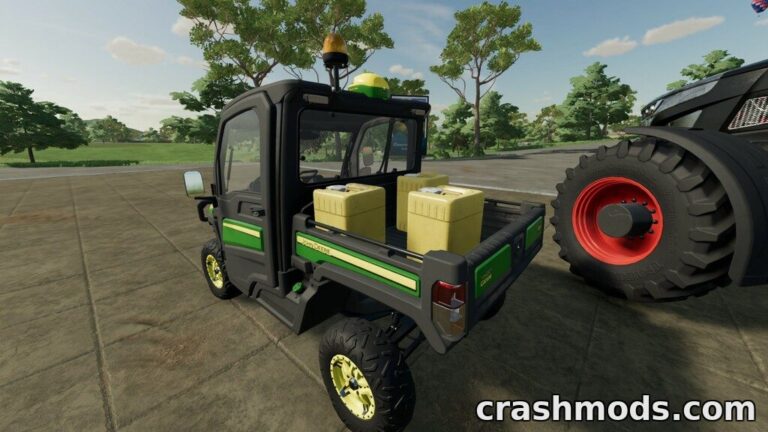 A portable 50L silage additive drum is loaded onto a utility vehicle in Farming Simulator 22, ready for farming tasks.