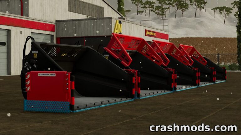 Showcasing the Siljum Multi Snow Bucket, featuring side flaps for enhanced snow removal in Farming Simulator 22.