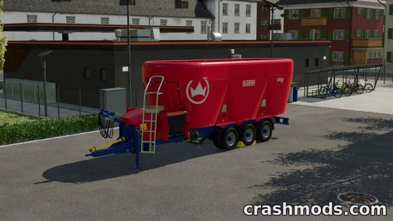 Red Siloking TrailedLine System 1000+ mixer wagon parked in a farmyard, ready for use in Farming Simulator 22.