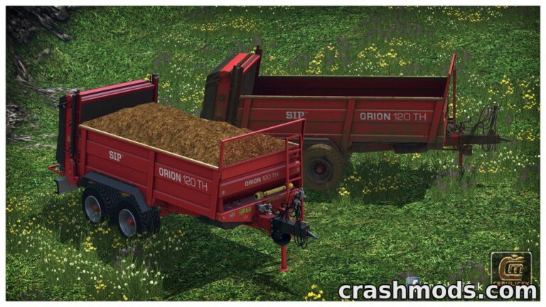 SIP Orion 120 TH manure spreader showcases dynamic hoses and a detailed design, ready for Farming Simulator 15.