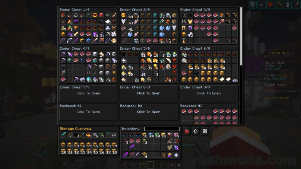 Skyblock Enhanced Storage – Unified Searchable Overlay for Ender Chests and Backpacks Minecraft mod screenshot