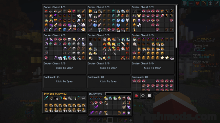 Skyblock Enhanced Storage – Unified Searchable Overlay for Ender Chests and Backpacks Minecraft mod screenshot