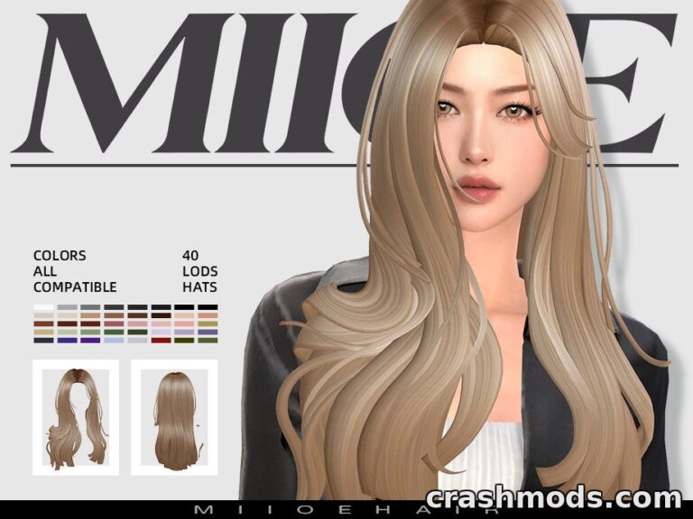A Sims 4 character showcases the "Straight Hair" mod, featuring sleek, long hair with various color options.