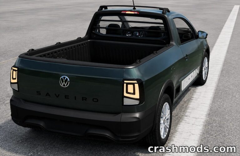 Volkswagen Saveiro G8 pickup showcasing air suspension and detailed sound system in BeamNG.drive.