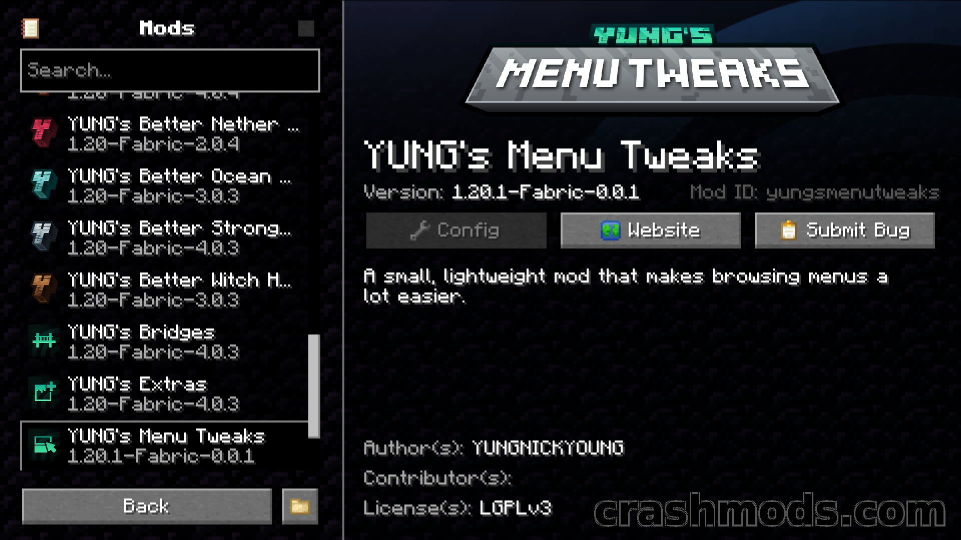 YUNG’s Menu Tweaks – Easier Menu Navigation with Custom Backgrounds – screenshot 2
