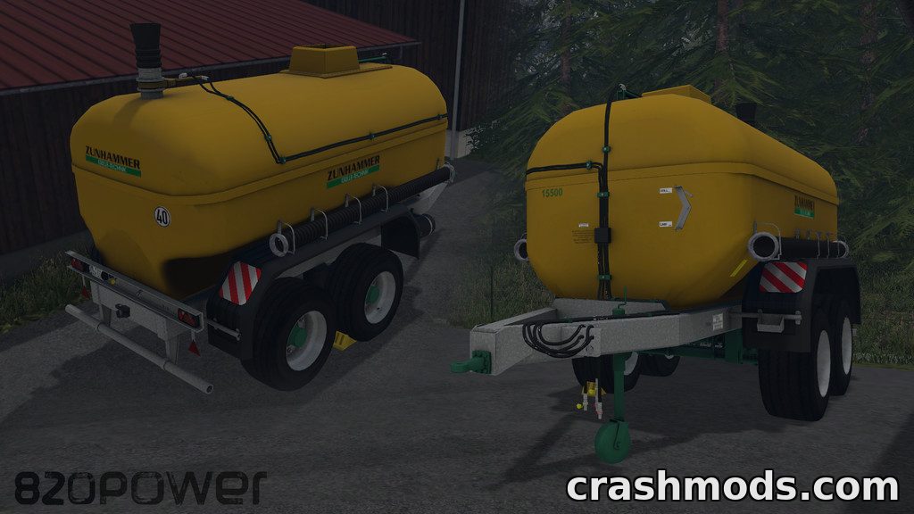 Zunhammer K15T tandem slurry tanker mod for Farming Simulator 15, showcasing detailed design and functionality.