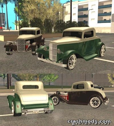 Two custom 1932 Ford Hot Rods in GTA San Andreas, showcasing classic design and detailed modifications.