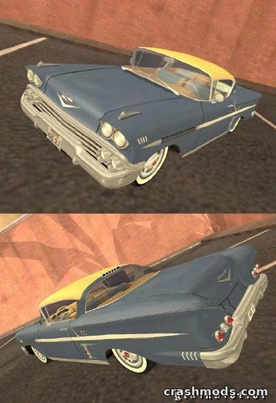 Classic 1958 Chevrolet Impala mod for GTA San Andreas, showcasing a blue and yellow convertible design.