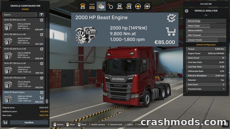 2000 HP Beast Engine – Full Specs for Every SCS Truck Euro Truck Simulator 2 mod screenshot