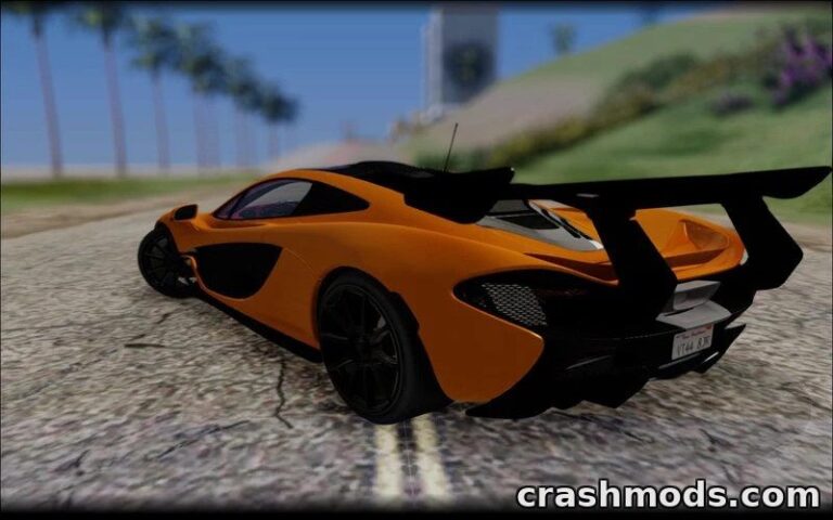High-detail custom McLaren P1 GTR-VS sports car parked on a scenic road in GTA San Andreas.