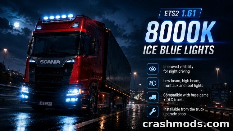 8000K Ice Blue Lights – Headlight Upgrade for All Trucks Euro Truck Simulator 2 mod screenshot