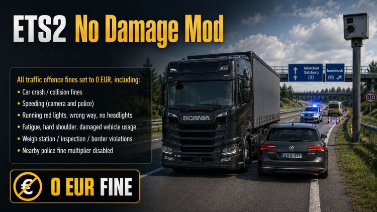 All Trucks No Damage & No Fines – Damage and Fines Disabled Euro Truck Simulator 2 mod screenshot