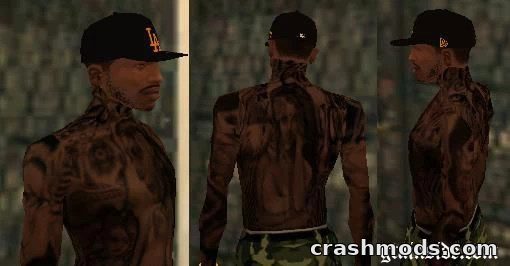 Custom skin art pack featuring detailed Mike Giant tattoos on a GTA San Andreas character, showcasing multiple angles.