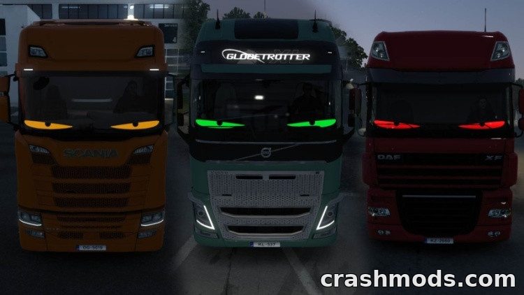 Animated LED Window Eyes – Glowing Cab Lights in Five Colors Euro Truck Simulator 2 mod screenshot