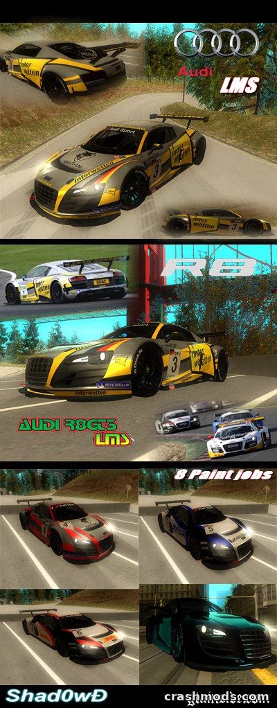 Audi R8 LMS – GT3 Race Car with 8 Paintjobs GTA San Andreas mod screenshot