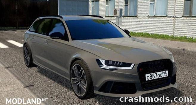Audi RS6 Avant mod showcases a sporty wagon with aggressive styling, parked on a realistic city street.