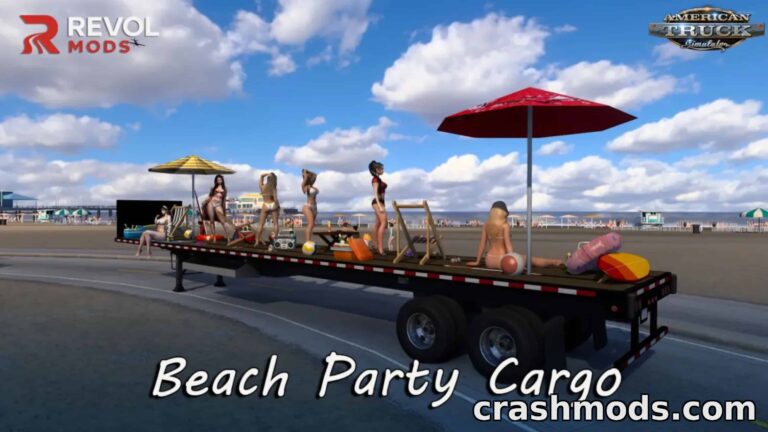 Beach Party Cargo Trailer – Themed 53ft Flatbed American Truck Simulator mod screenshot