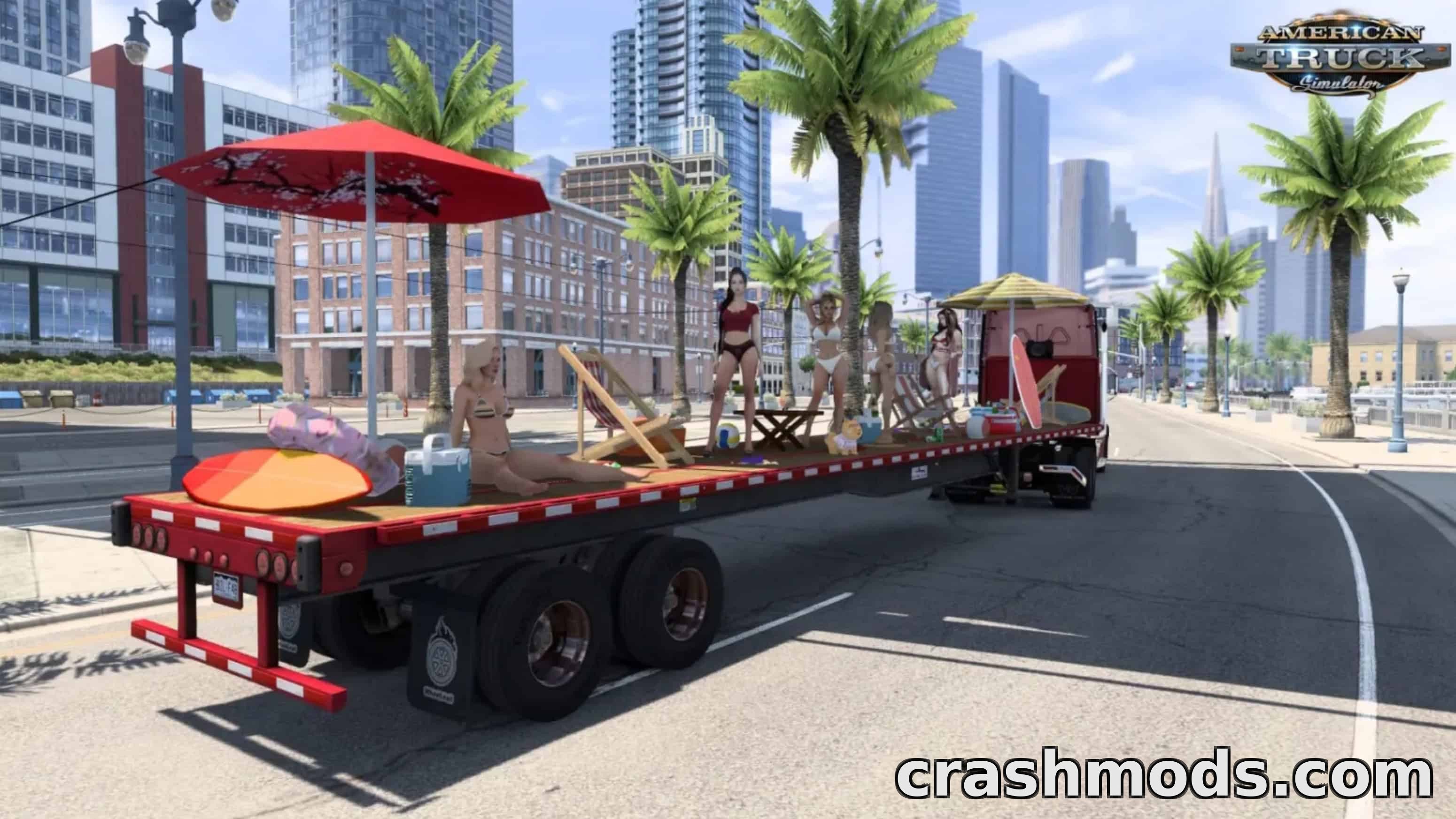 Beach Party Cargo Trailer – Themed 53ft Flatbed – screenshot 2