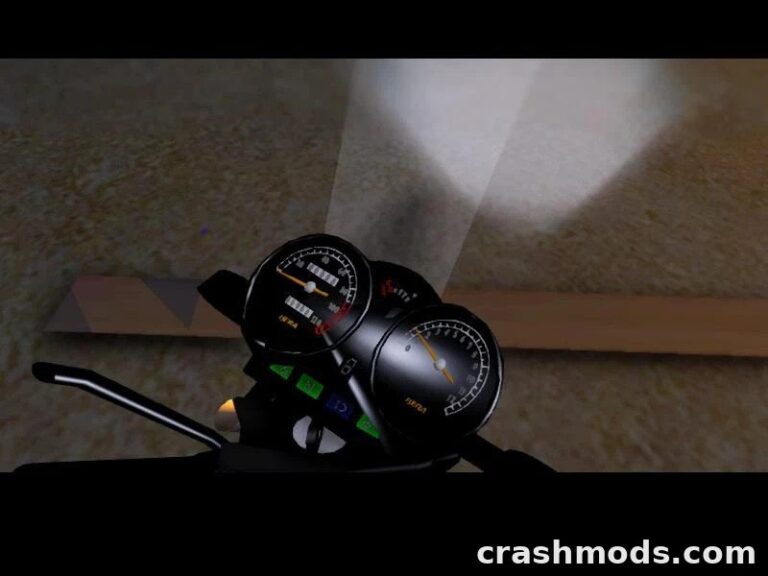 Close-up of a custom bike's dashboard in GTA San Andreas, showcasing speed and fuel gauges.