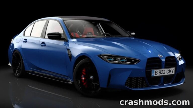 High-detail BMW M3 Competition G80 2023 showcased in Assetto Corsa, featuring sleek design and vibrant blue finish.