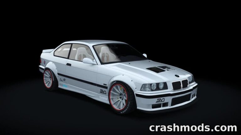 BMW M3 E36 with a sleek white design, showcasing a drift car conversion for Assetto Corsa.