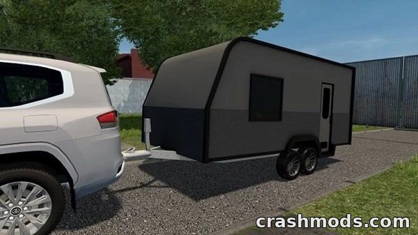 A towable caravan trailer attached to an SUV, set in a realistic outdoor environment in City Car Driving.