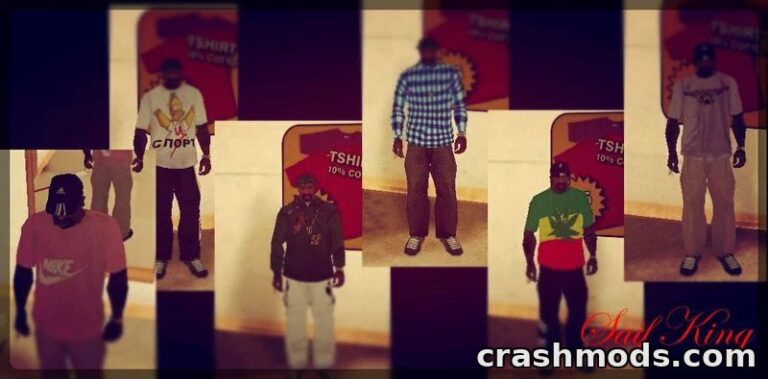 High-quality outfit textures showcase various stylish clothing options for characters in GTA San Andreas.