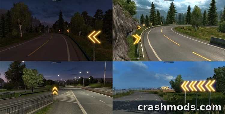 Dangerous Turn Lights – Glowing Signs on Sharp Bends Euro Truck Simulator 2 mod screenshot