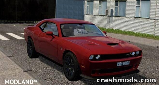 A red 2016 Dodge Challenger SRT Hellcat parked on a city street, showcasing its sleek design and sporty details.